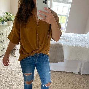 Free people mustard yellow button up top